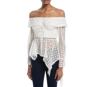 SELF-PORTRAIT White Asymmetric Broderie Top